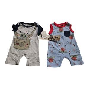 Star Wars Mandalorian Grogu Baby Yoda 4th Of July Romper SZ Newborn 2 Pcs